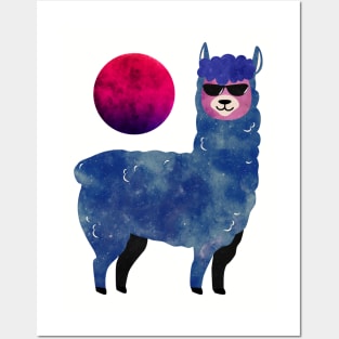 Blue sky llama and the planet Posters and Art